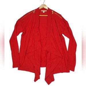 Micheal Kors Longsleeve Red Cardigan with Gold Zipper Accents Womens Size Large